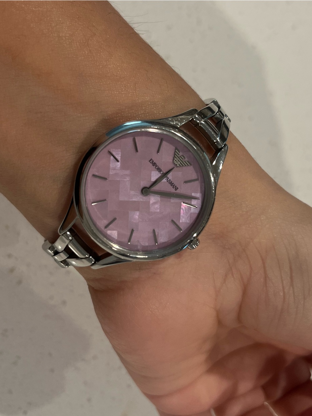 Emporio Armani Silver Bracelet Watch with Pink Patterned Dial